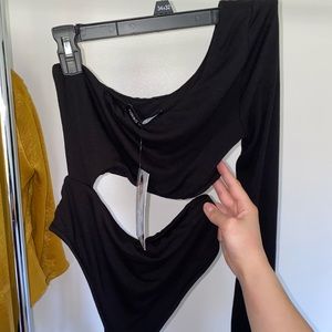 NAKED WARDROBE black cut to the side bodysuit